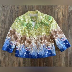 Coldwater Creek Blazer Jacket Women’s 8 Ombre Floral Abstract Artsy 3/4 Sleeves